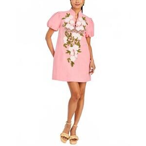 NEW MESTIZA NEW YORK elliana puff-sleeve embroidered mini dress in ivory royal
